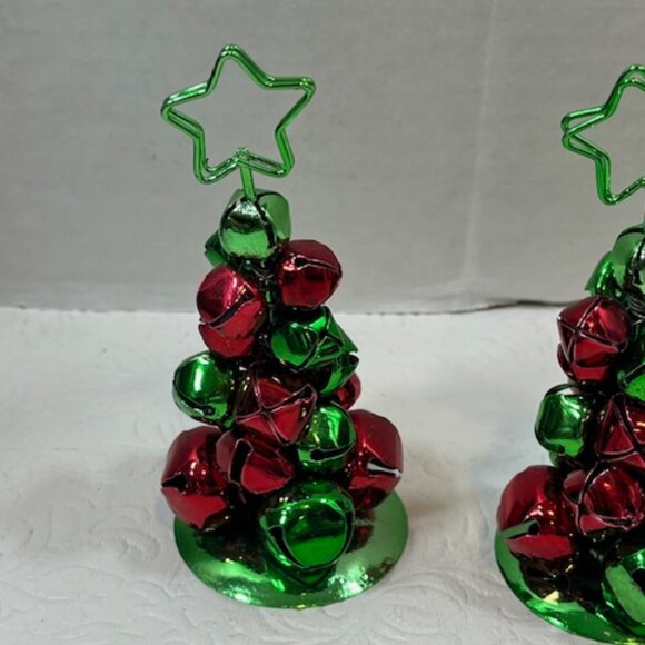 3 Jingle Bells Christmas Tree Holiday Table Name Holders Red Green 4.5" - Picture 4 of 6